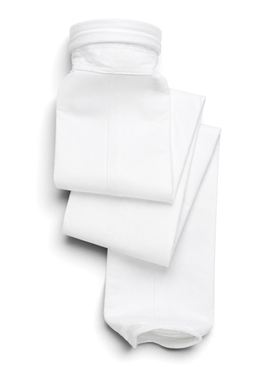 Sewershop 4.625 inch white polyester felt filter bag with a durable singed finish and Superseal top for industrial use.