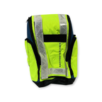 Sewershop Radiodetection u-LOCATE high-visibility yellow and blue equipment backpack with reflective safety strips.