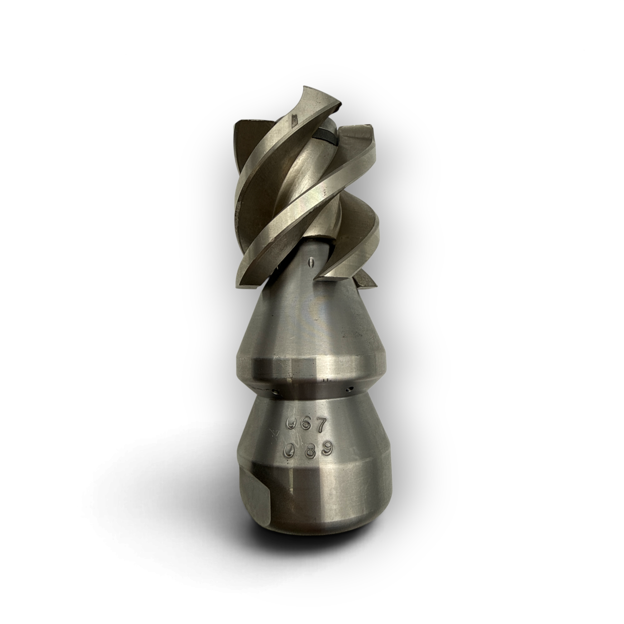 Sewershop 1-inch rotating spinner blade sewer jetter nozzle with stainless steel cutting blades for pipe cleaning.