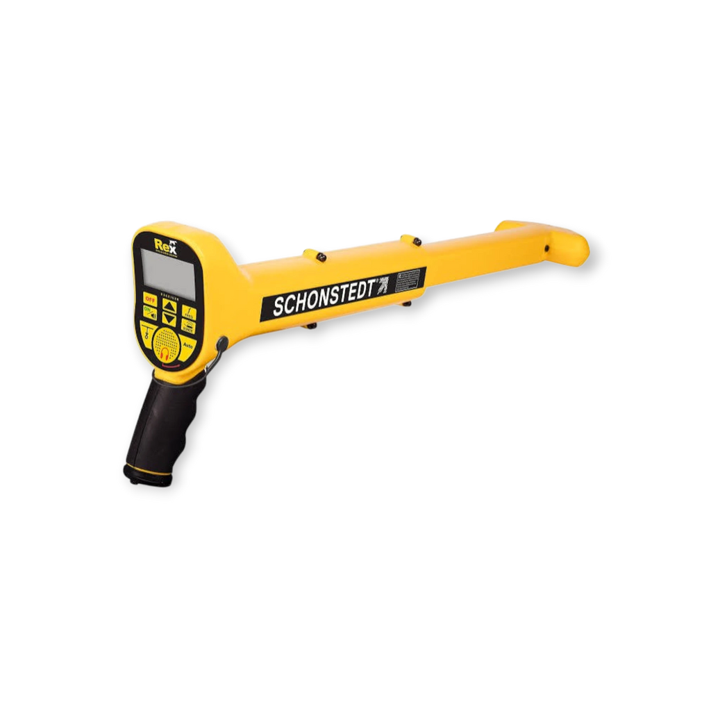 Sewershop Schonstedt REX yellow handheld utility pipe and cable locator with digital display and black grip handle