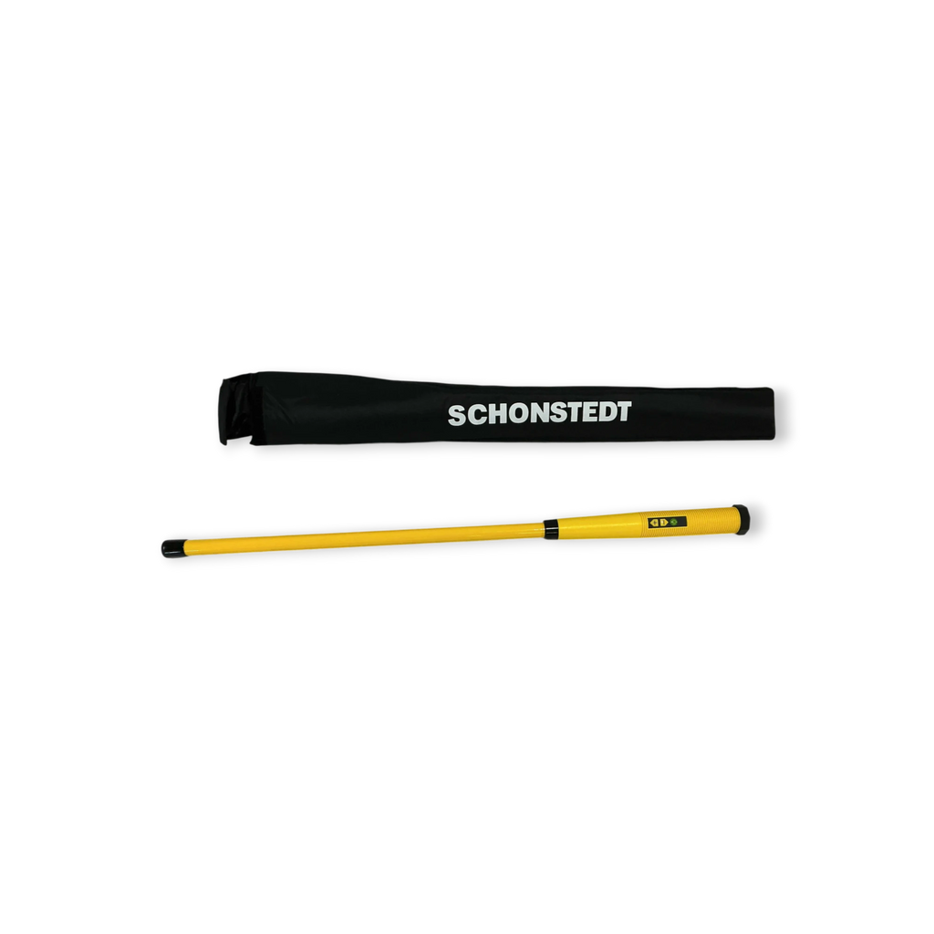 Sewershop Schonstedt SPOT magnetic locator with yellow handle and black carrying case for finding buried metal objects