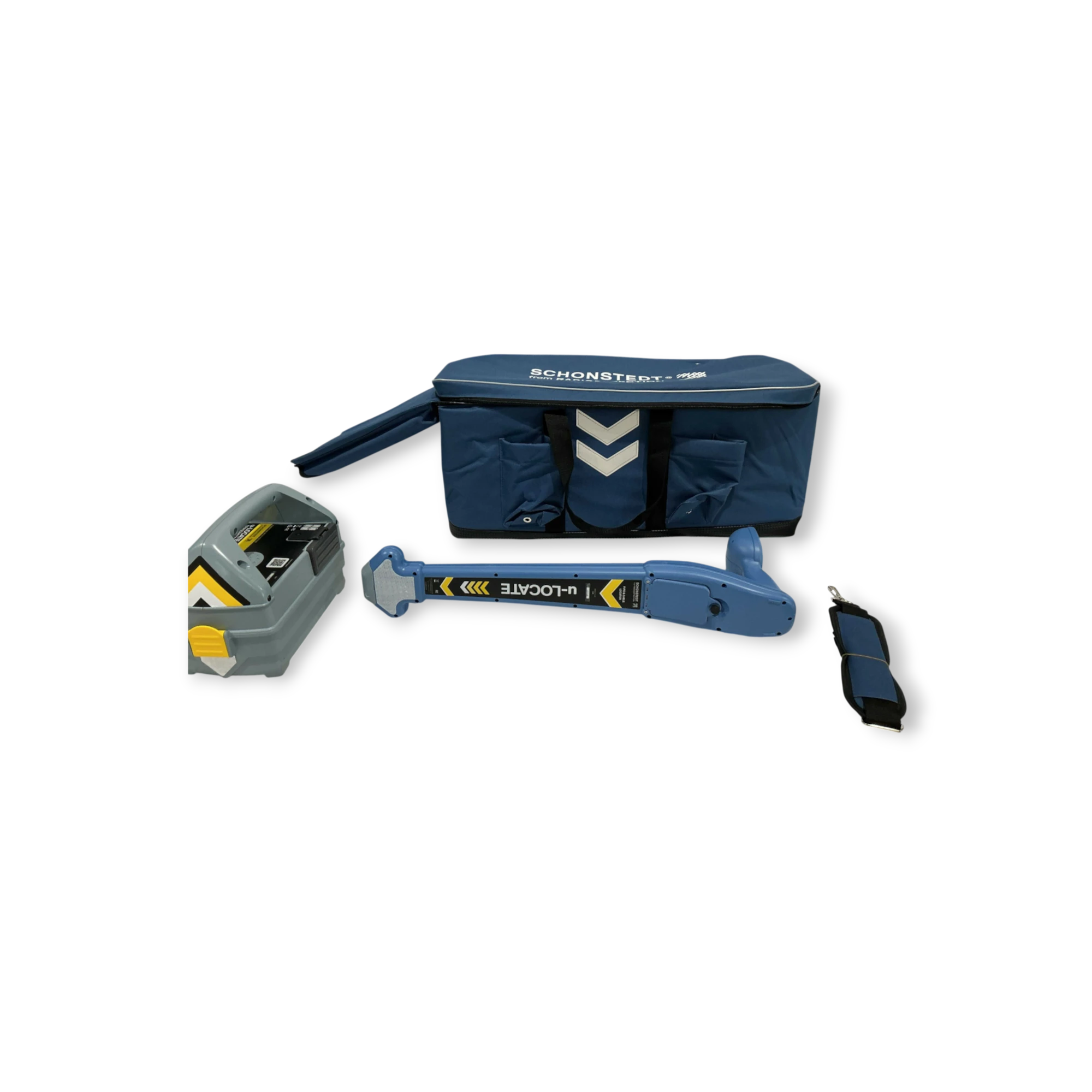 Sewershop Schonstedt u-LOCATE pipe and cable locator kit with receiver, transmitter, and blue carrying case.