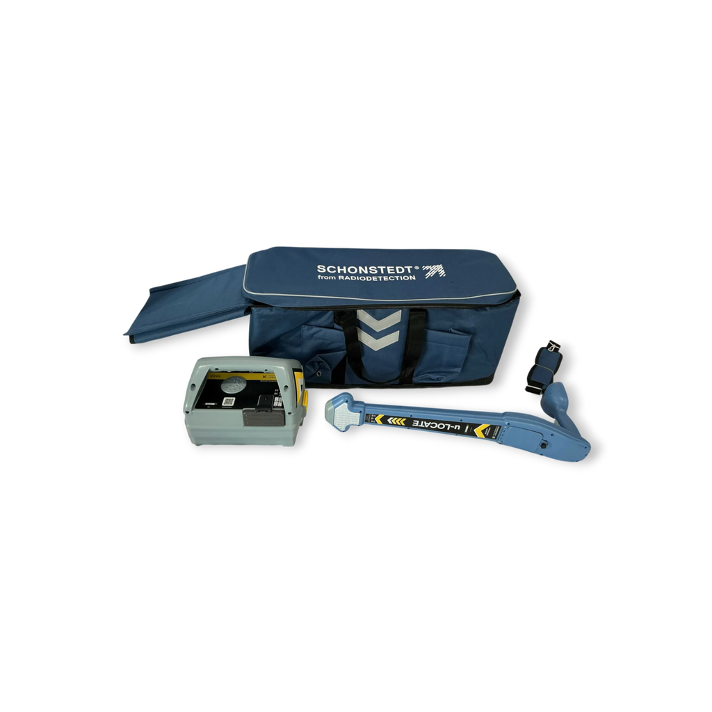 Sewershop Schonstedt u-LOCATE+ pipe and cable locator kit with receiver, transmitter, and carrying case.