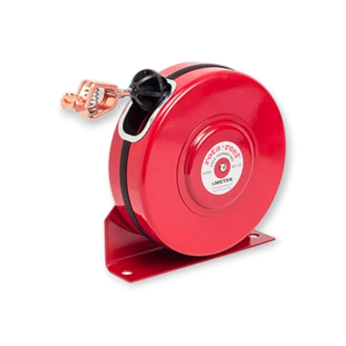 Sewershop AMETEK Hunter Spring Rota-Reel static grounding reel with red powder-coated housing and metal jaw clamp