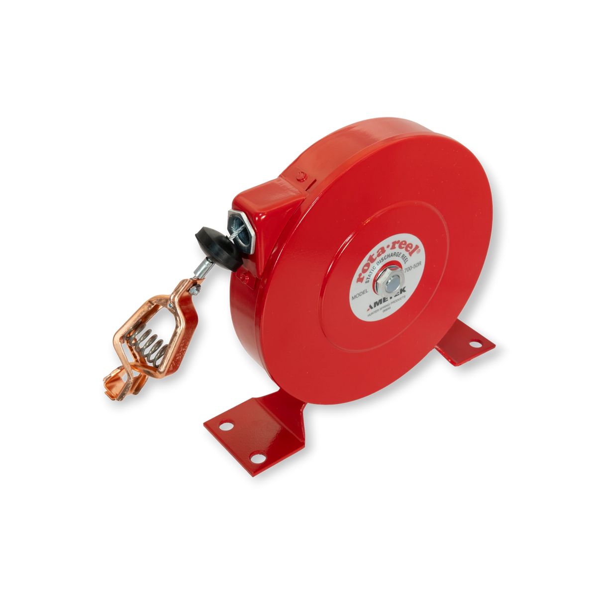 Sewershop AMETEK Hunter Spring Rota-Reel static grounding reel with red powder-coated housing and jaw clamp