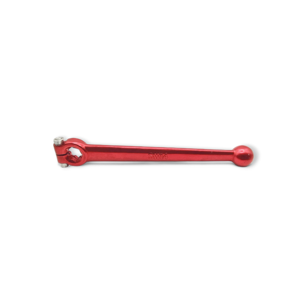 Sewershop SW14 red metal replacement handle for 3-way ball valve used in sewer jetting and hydro-excavation systems.