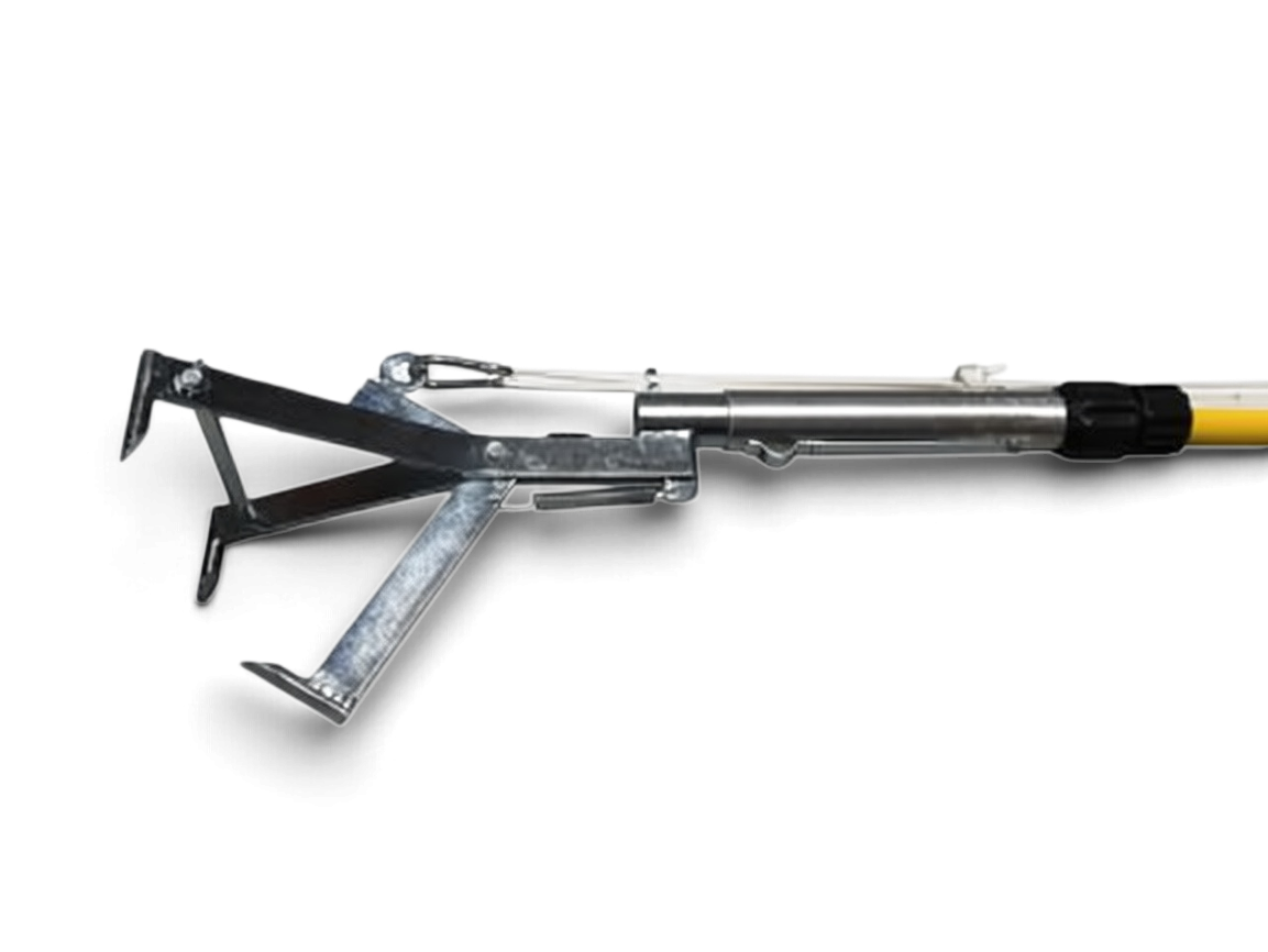 Sewershop Southland telescopic fiberglass claw grabber with a heavy-duty mechanical metal claw for debris retrieval.