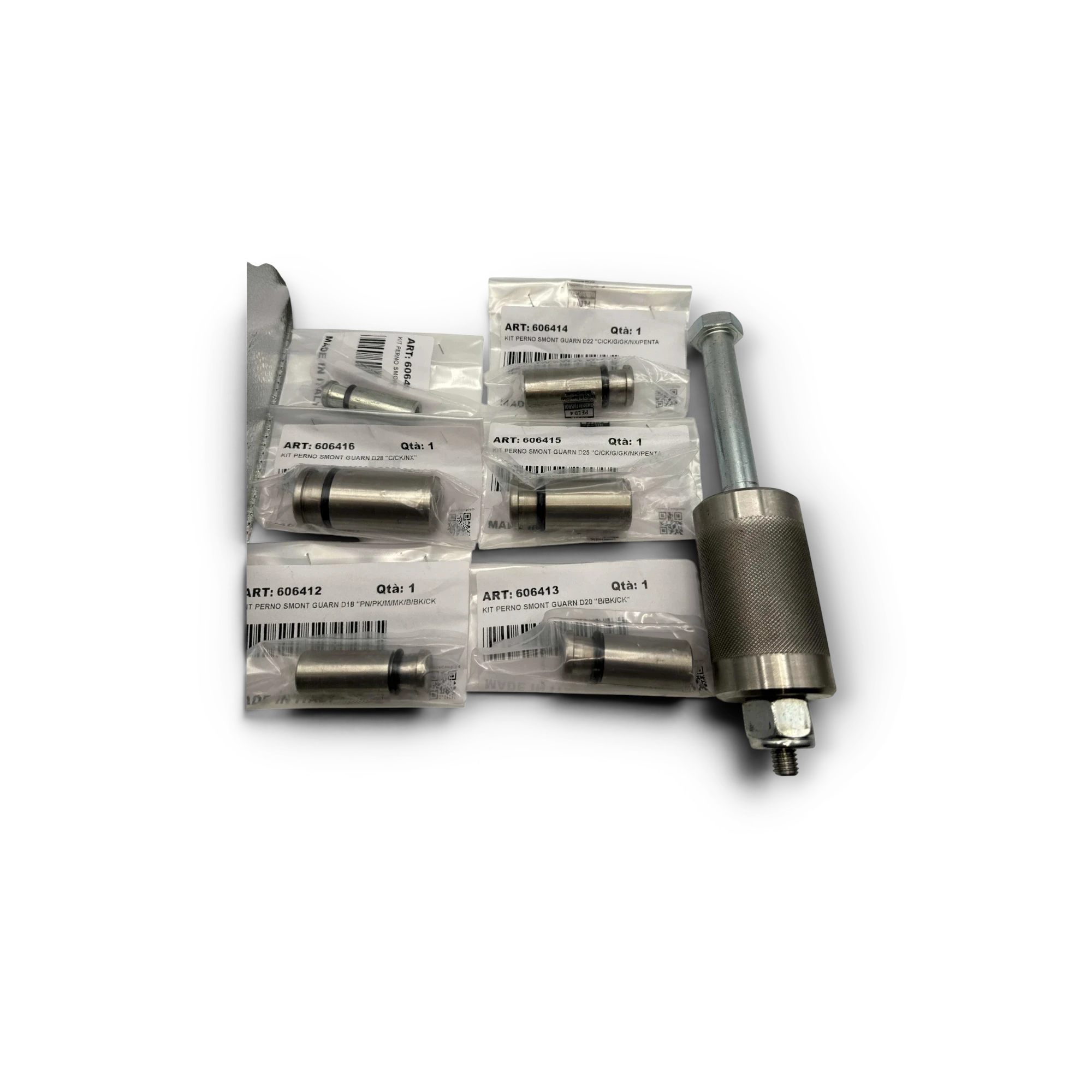 Sewershop UDOR pump packing insertion and extraction tool set with various metal sleeves for PC series maintenance