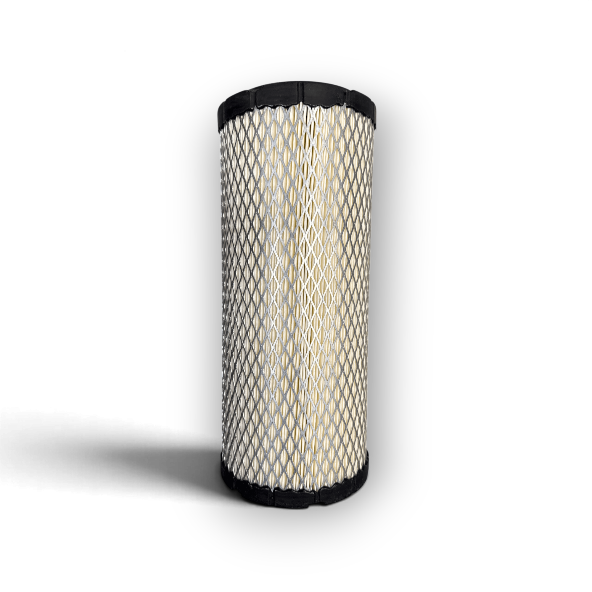 Sewershop Vanair cylindrical air compressor filter with white pleated media and protective metal mesh casing