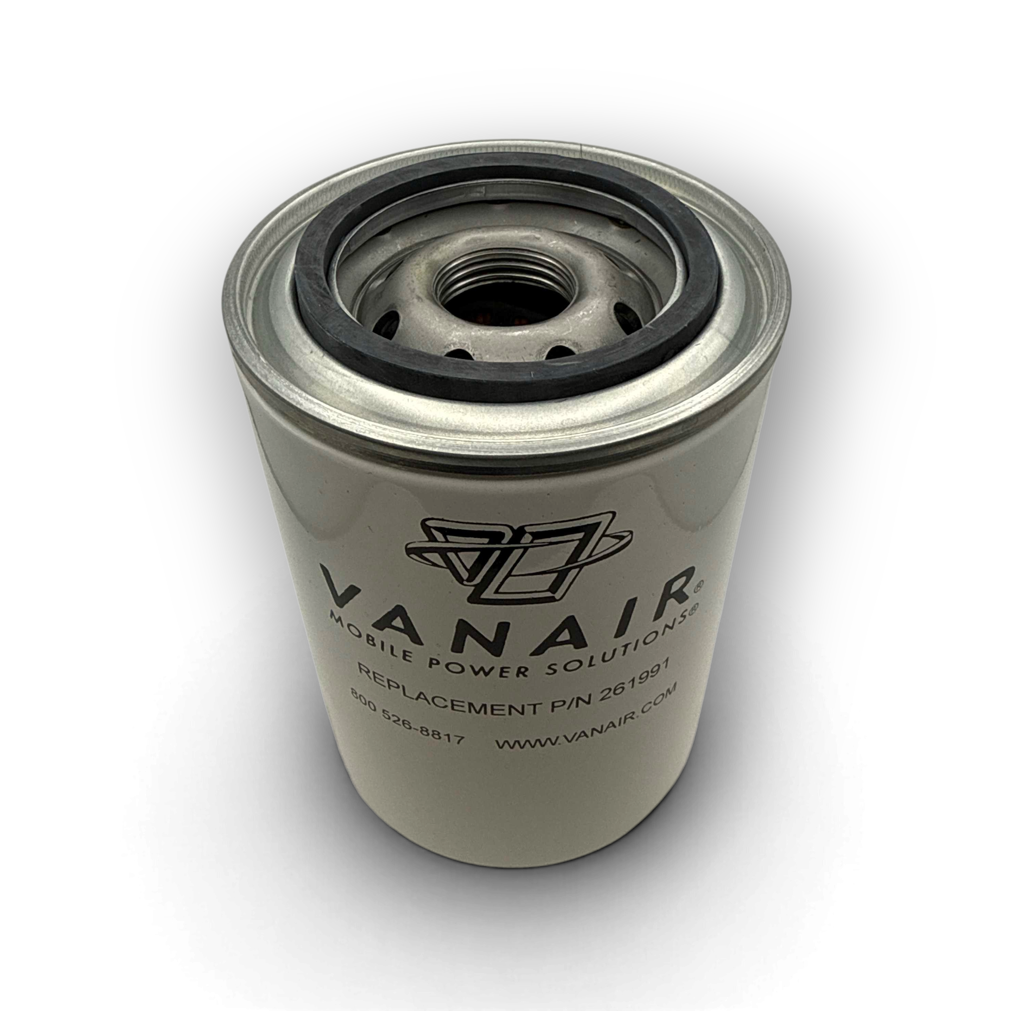 Sewershop Vanair replacement air compressor filter with metal housing and black rubber gasket seal