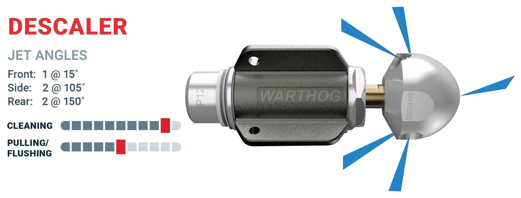 Sewershop Warthog WH Classic 1/2 inch descaler nozzle with 4-fin cast body and specialized jet configuration