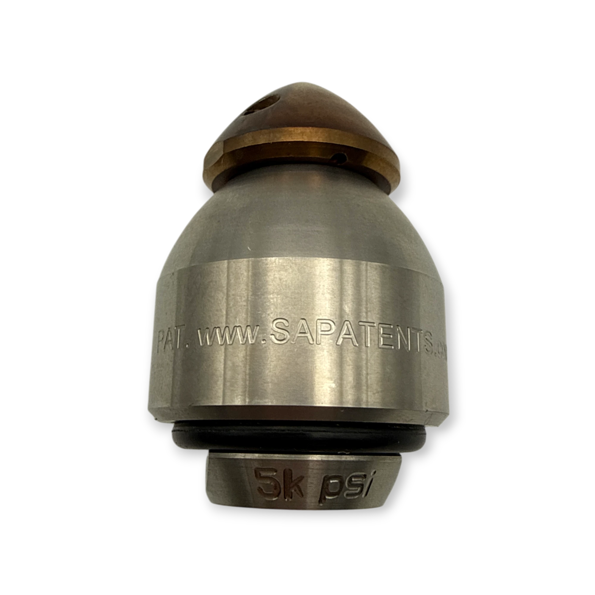 Sewershop Warthog WV Classic 1/4 inch pipe cleaning nozzle with a metallic finish and 5k psi rating.