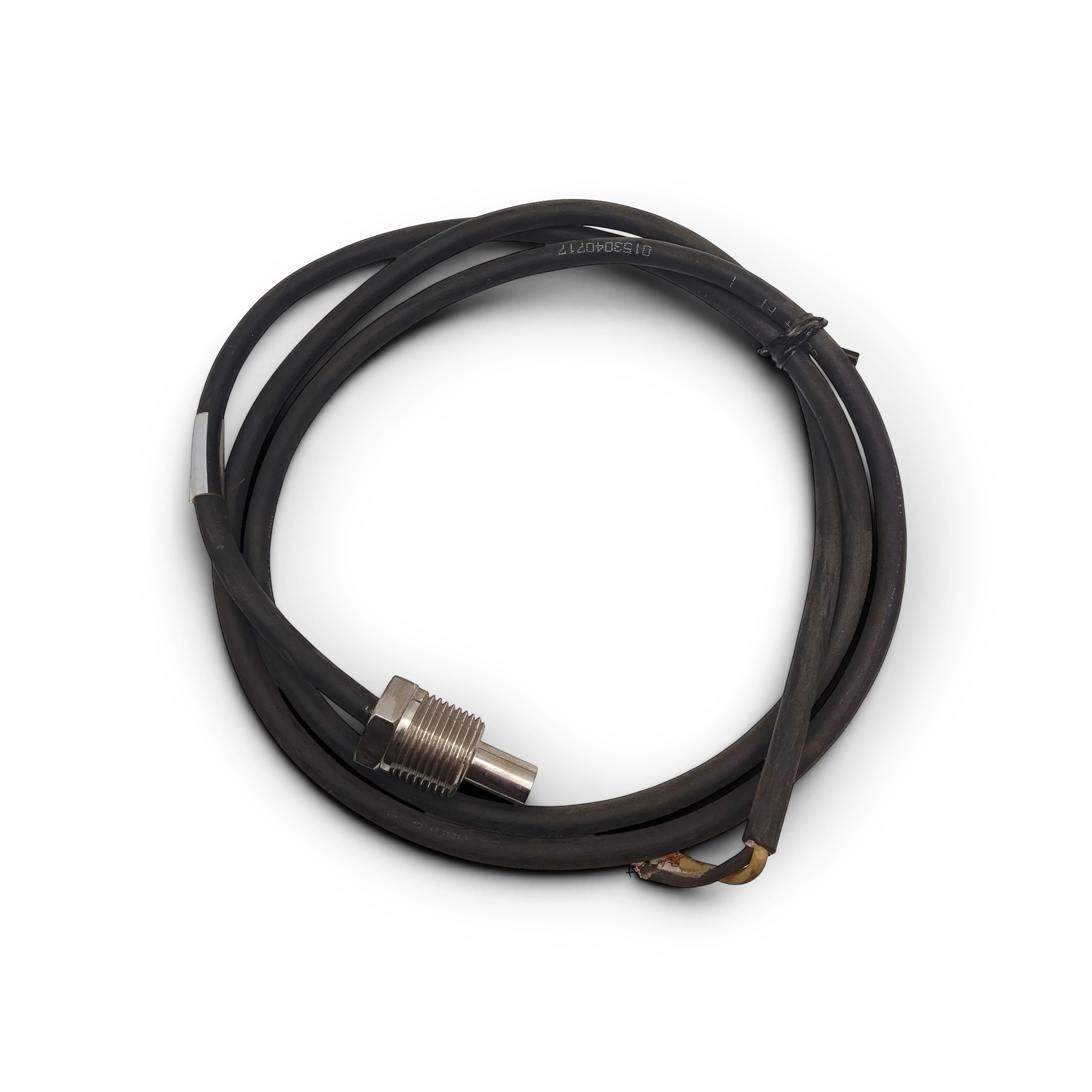 Sewershop water heater thermocouple sensor with black insulated wiring for industrial heating systems