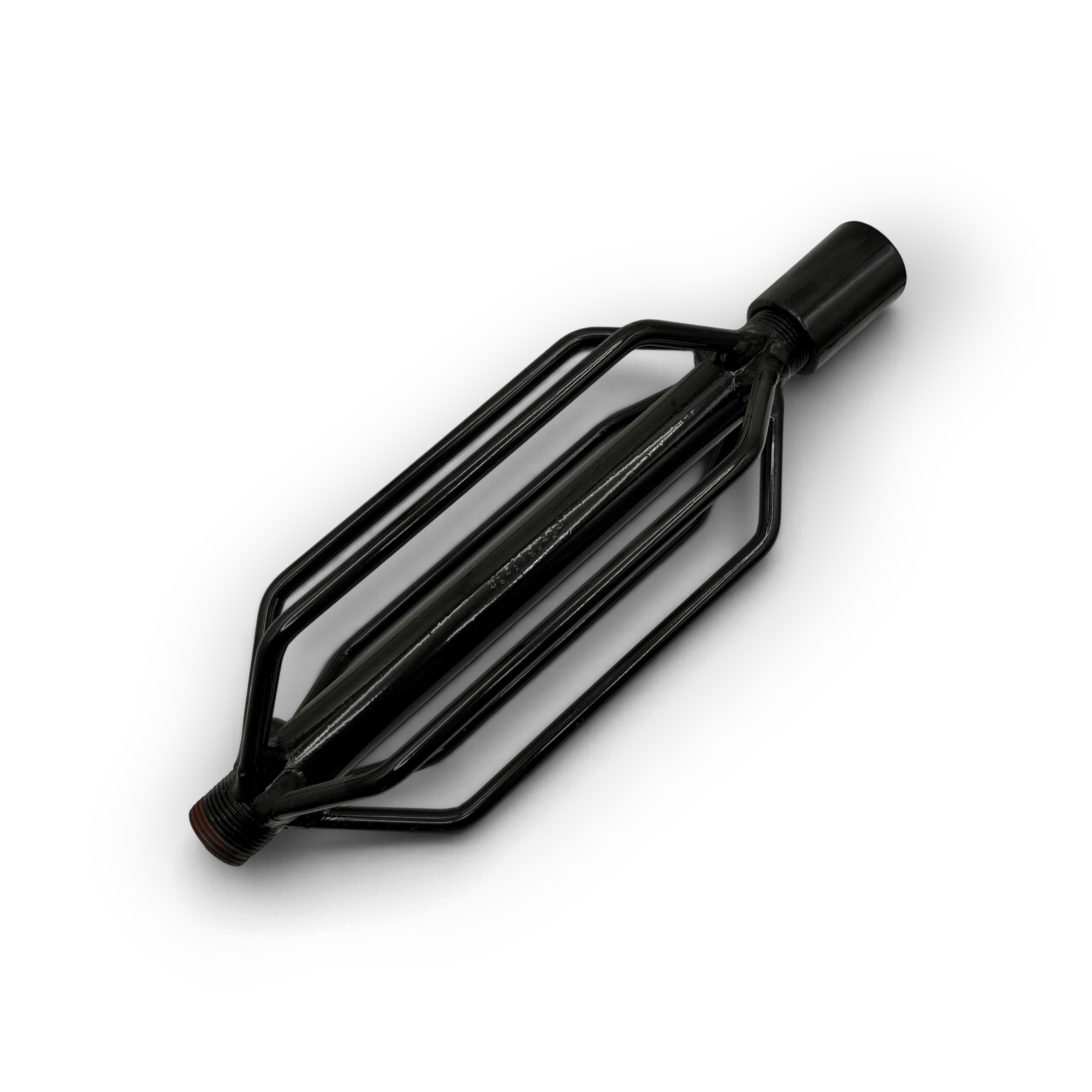 Sewershop black wire cage nozzle extension for sewer jet hoses to prevent nozzle wear and centering in pipes