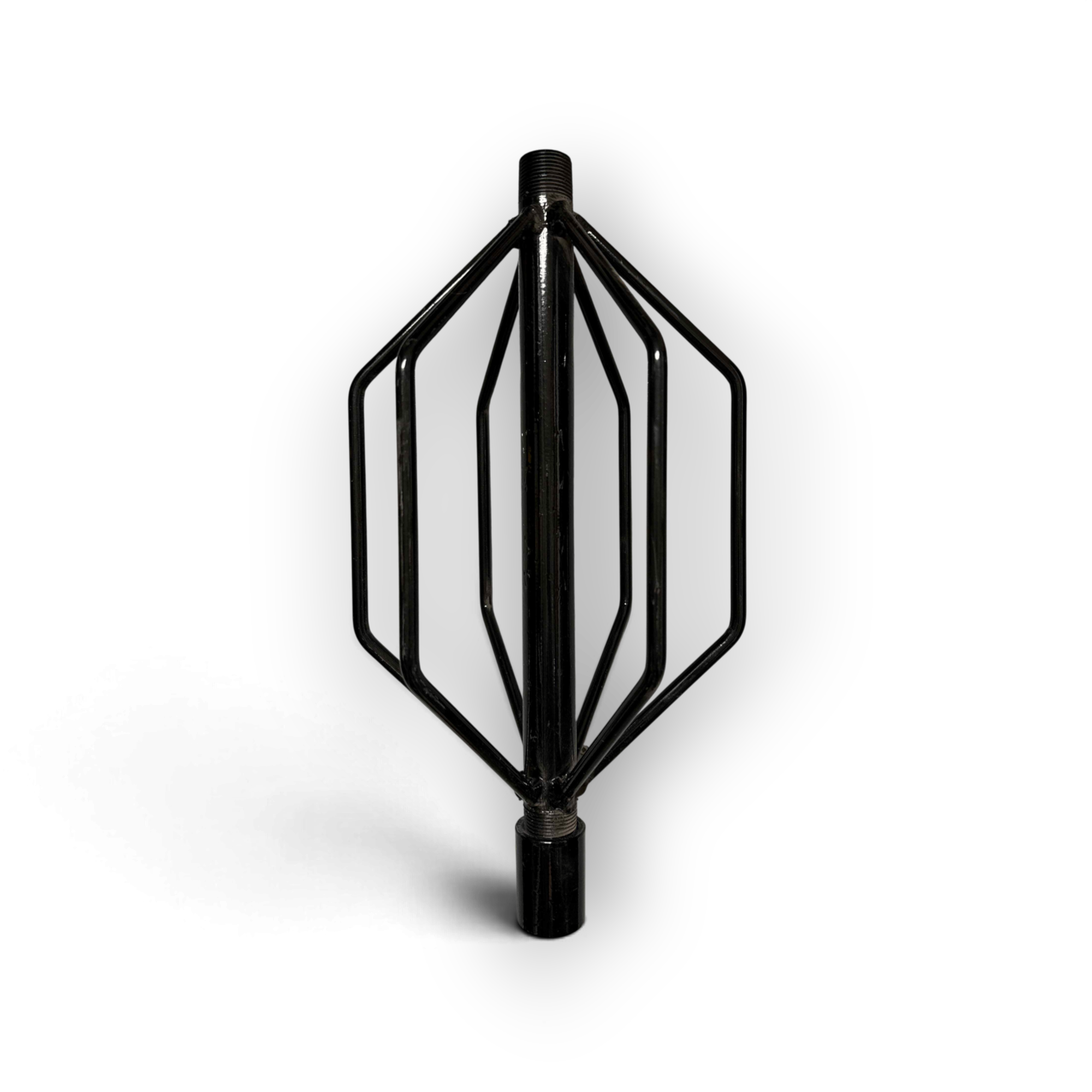Sewershop black wire cage nozzle extension for sewer jet hoses, designed to center nozzles and prevent lateral entry.