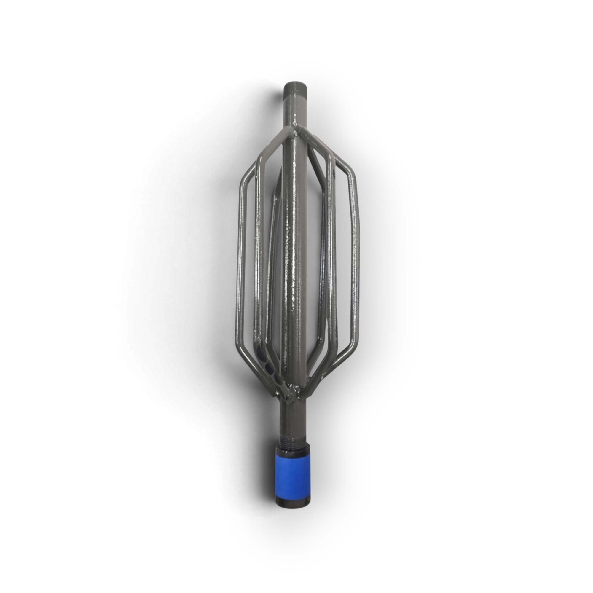 Sewershop wire cage nozzle extension for sewer jet hoses, featuring a grey metal frame for centering and safety.
